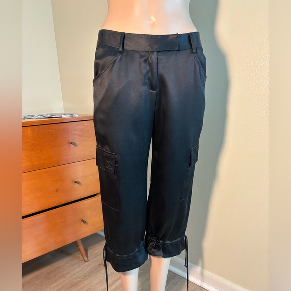 Guess Black Silk Cargo Crop Pant w Drawstrings 2 - Picture 2 of 9